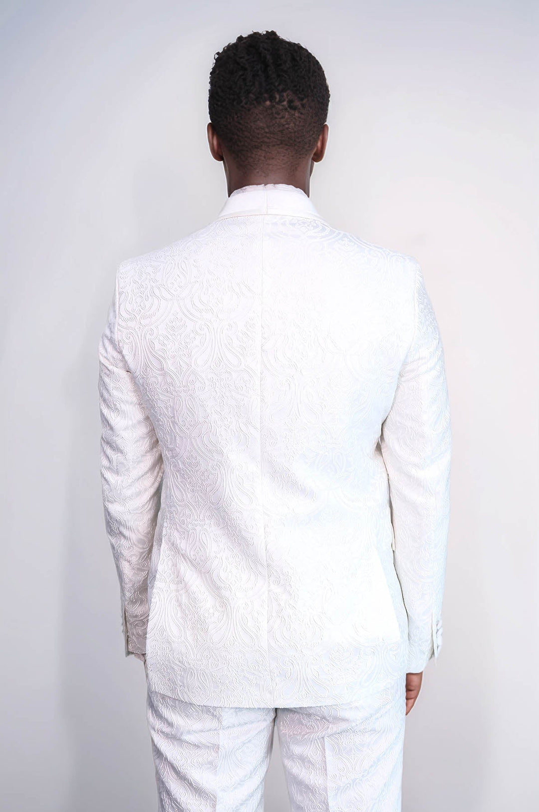 WSS 2 Piece Damask Patterned Velvet Shawl Collar White Men's Tuxedo Suit  - Trieste