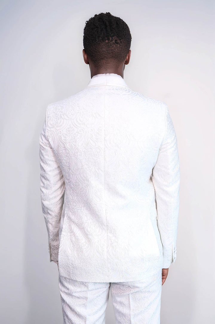 WSS 2 Piece Damask Patterned Velvet Shawl Collar White Men's Tuxedo Suit  - Trieste