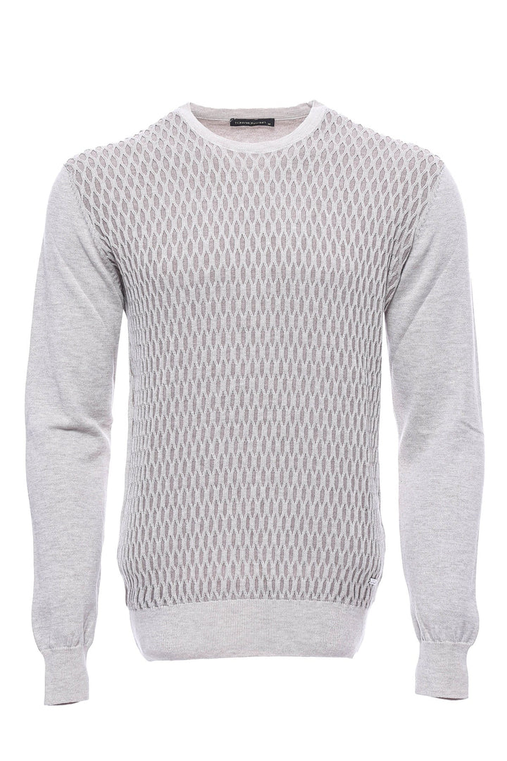 WSS White Diamond Patterned Circle Neck Sweater  - Singen
