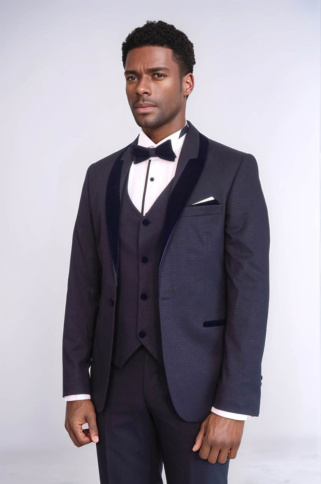 WSS Patterned Velvet Lapel Navy Blue Men Tuxedo  - Manfredonia