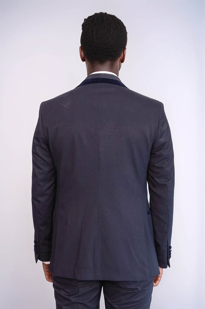 WSS Patterned Velvet Lapel Navy Blue Men Tuxedo  - Manfredonia