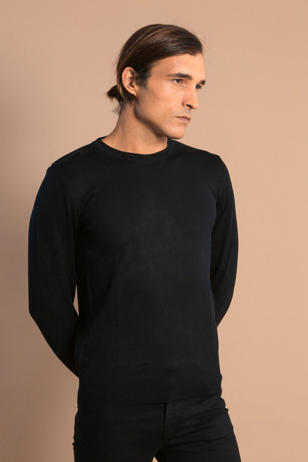 WSS Circle Neck Long Sleeves Slim Fit Black Men Knitwear - Redmond