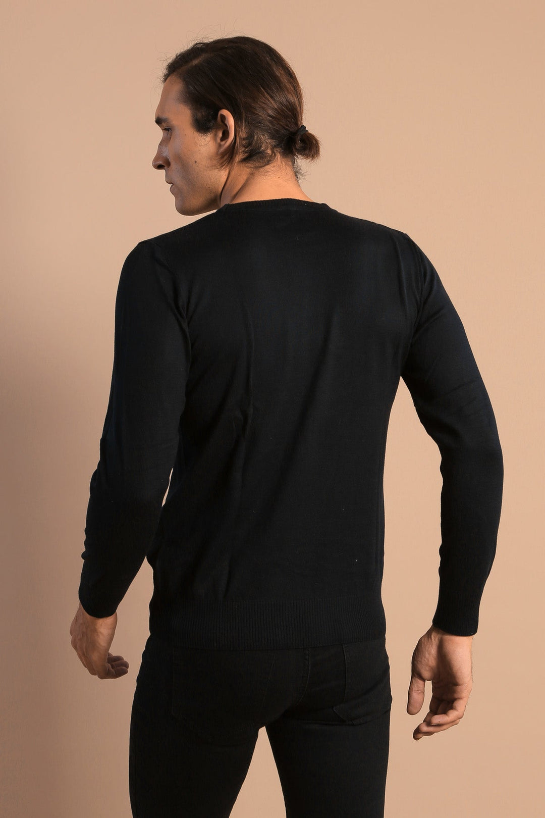 WSS Circle Neck Long Sleeves Slim Fit Black Men Knitwear - Redmond