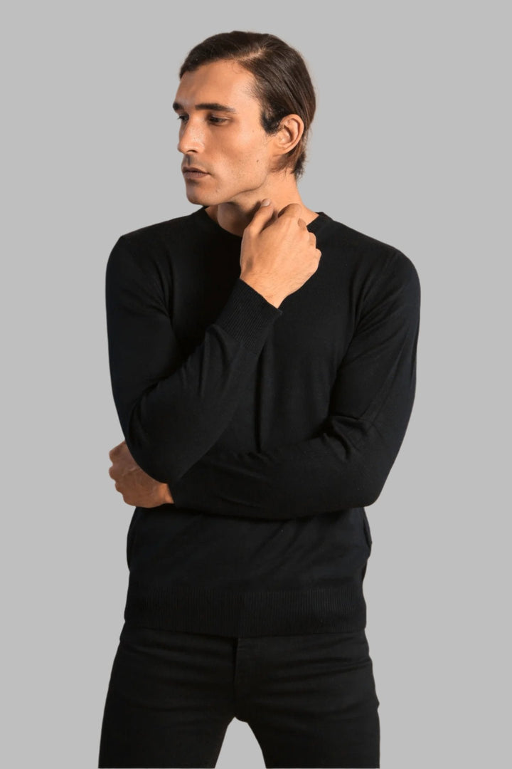 WSS Circle Neck Long Sleeves Slim Fit Black Men Knitwear - Redmond