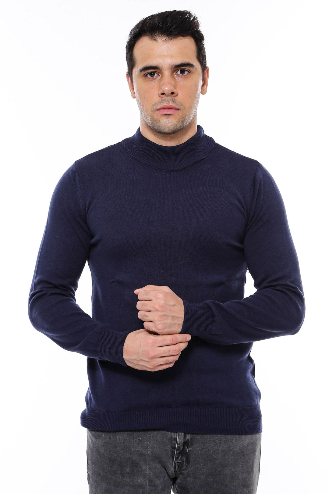 WSS Half Turtleneck Knitwear Navy Blue Men Sweater  - Appleton