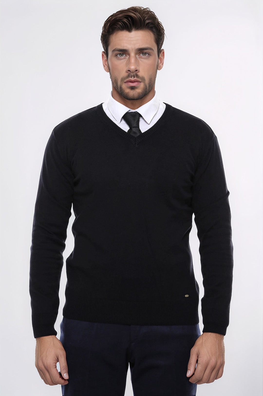 WSS V Neck Black Men's Sweater - Riverhead