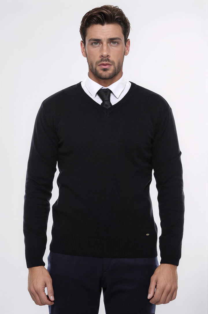 WSS V Neck Black Men's Sweater - Riverhead