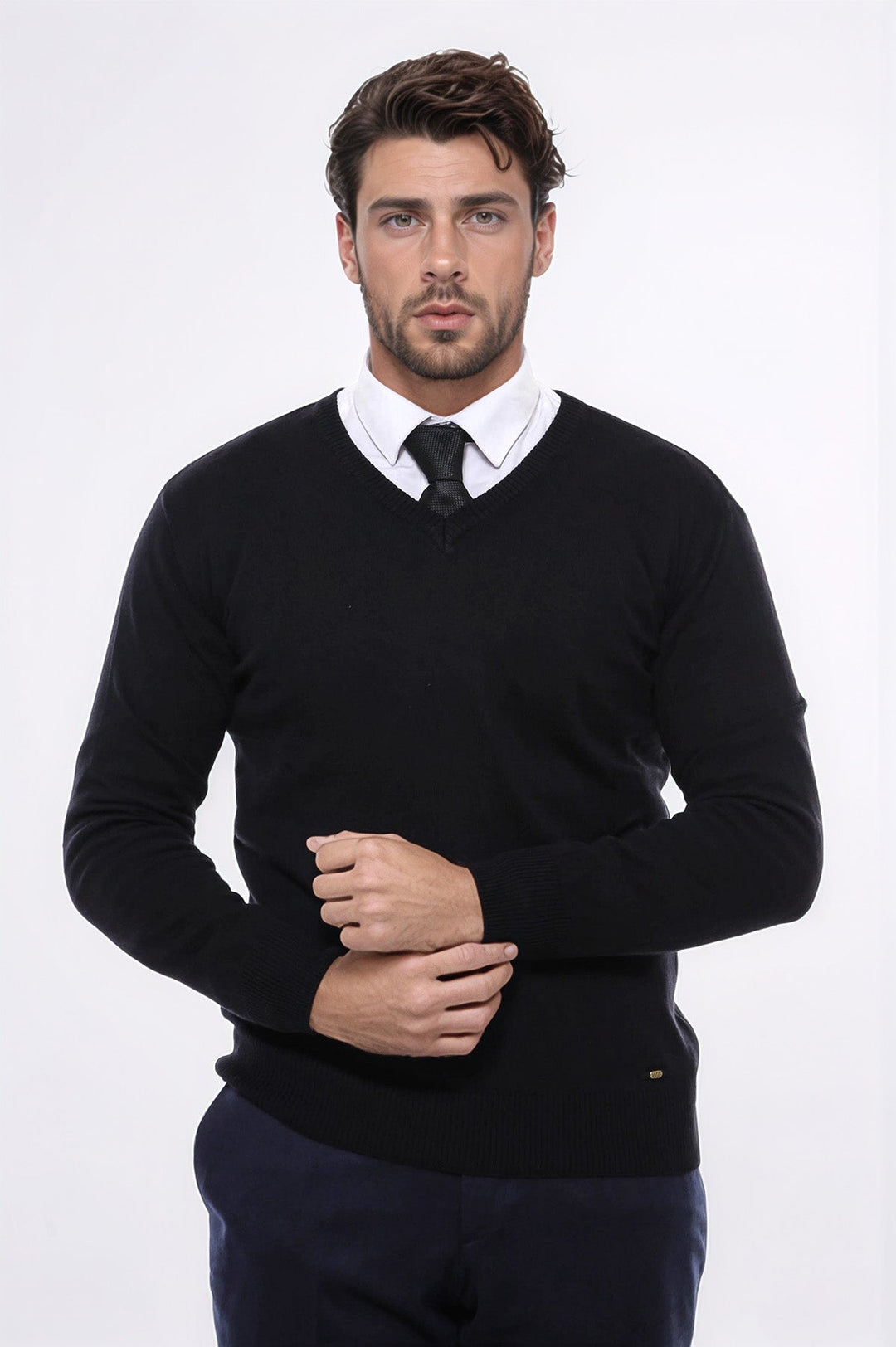 WSS V Neck Black Men's Sweater - Riverhead