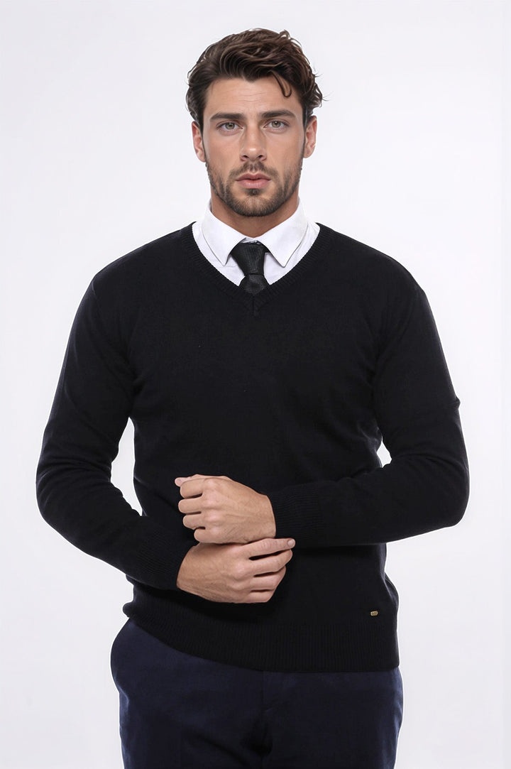 WSS V Neck Black Men's Sweater - Riverhead