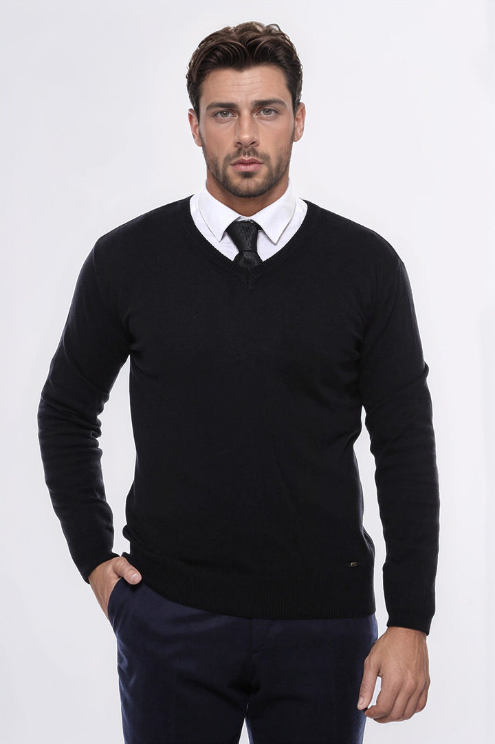 WSS V Neck Black Men's Sweater - Riverhead