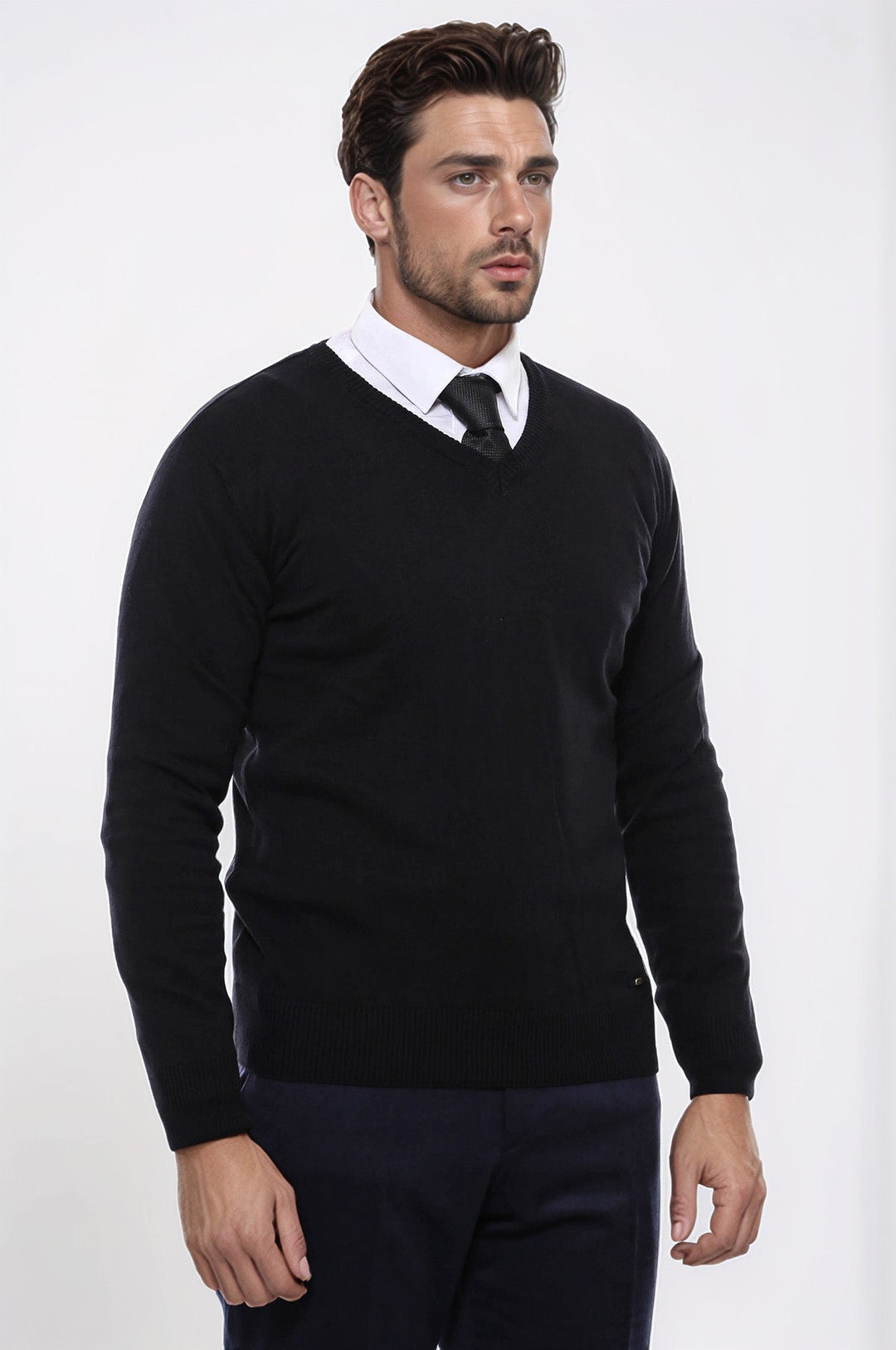 WSS V Neck Black Men's Sweater - Riverhead