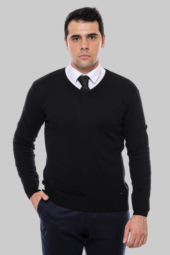 WSS V Neck Black Men's Sweater - Beaumont