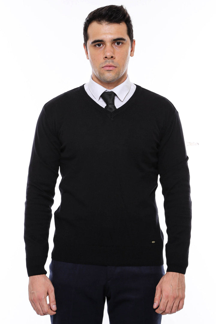 WSS V Neck Black Men's Sweater - Beaumont