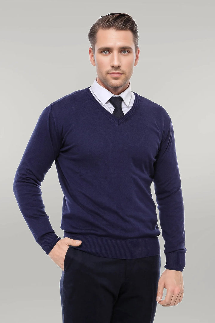 WSS V Neck Navy Blue Men Sweater  - Singen