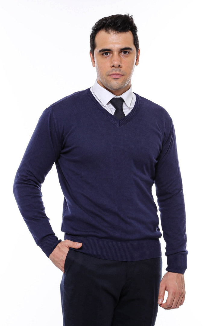 WSS V Neck Navy Blue Men Sweater  - Empoli
