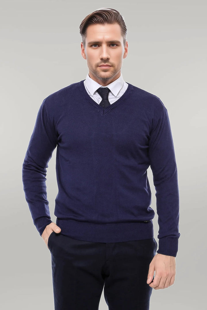 WSS V Neck Navy Blue Men Sweater  - Singen