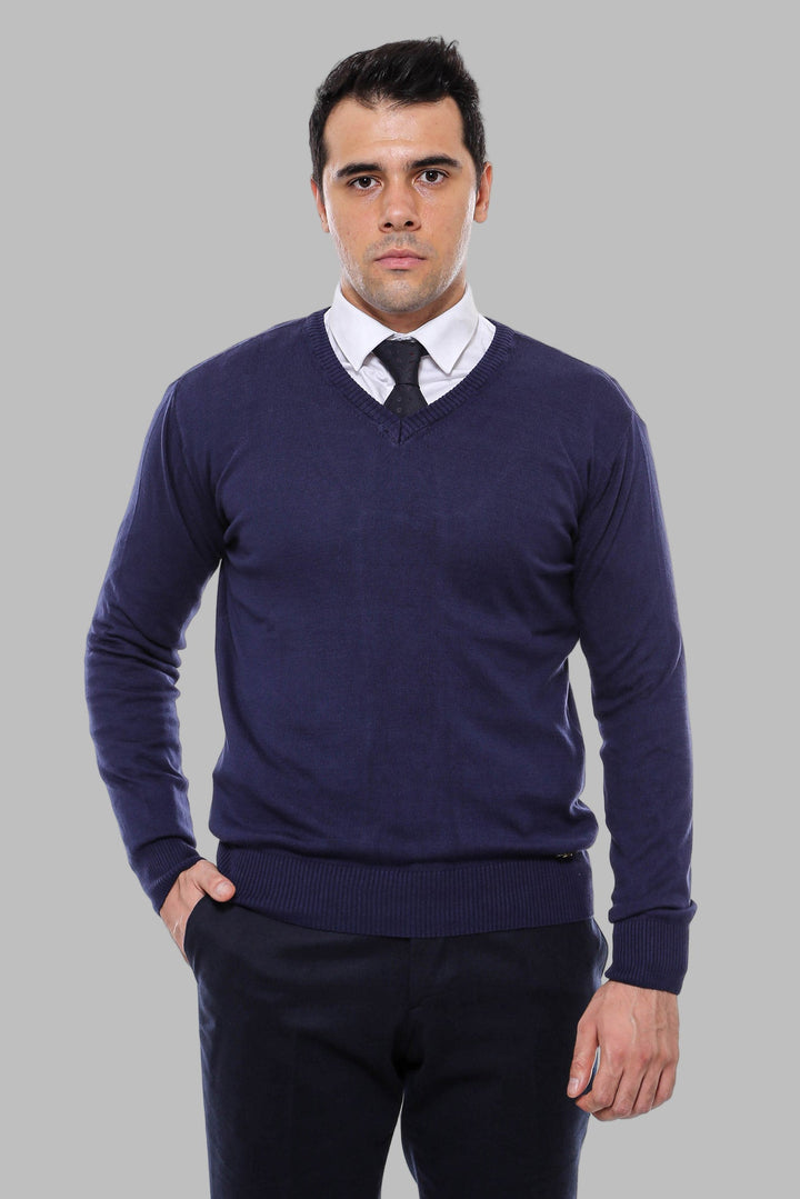 WSS V Neck Navy Blue Men Sweater  - Empoli