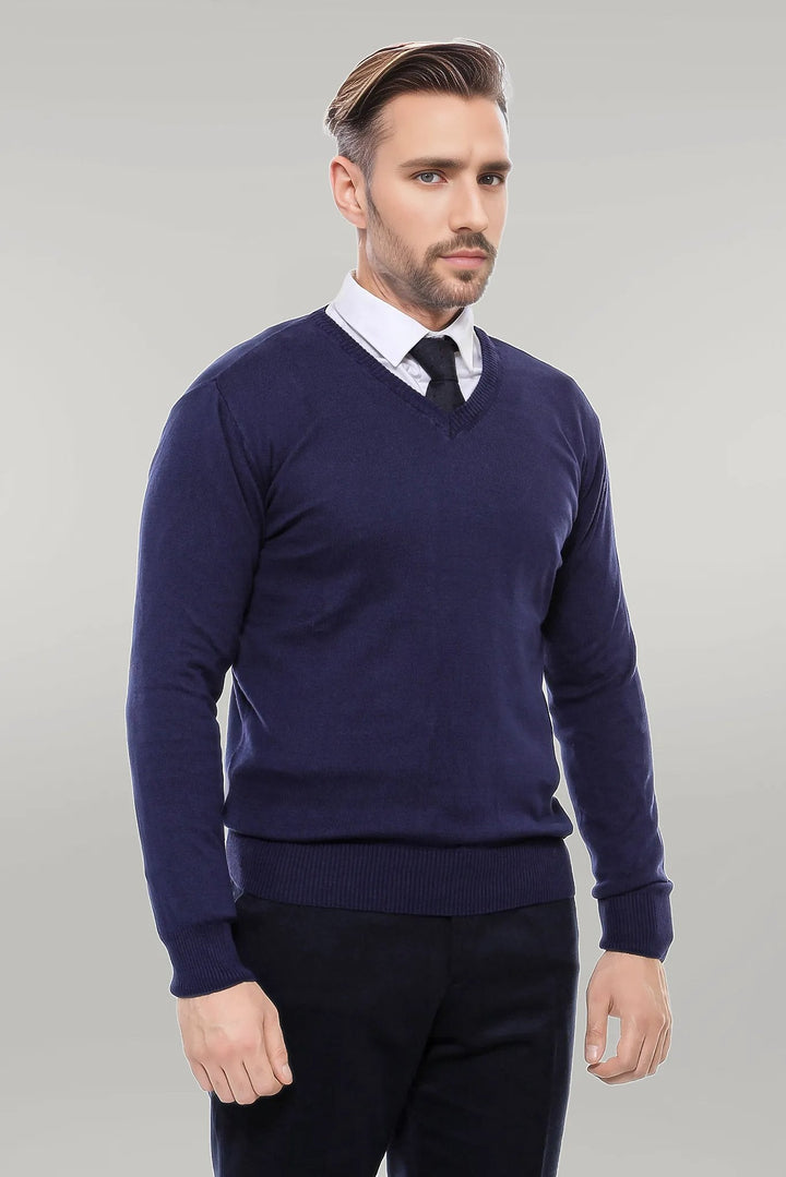 WSS V Neck Navy Blue Men Sweater  - Singen