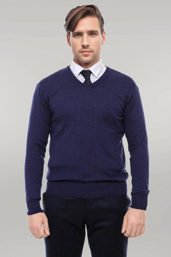 WSS V Neck Navy Blue Men Sweater  - Singen