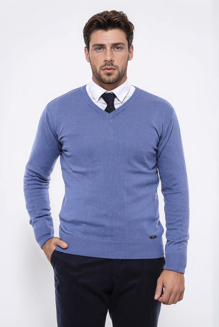 WSS V Neck Blue Men's Knitwear  - Chervonohrad