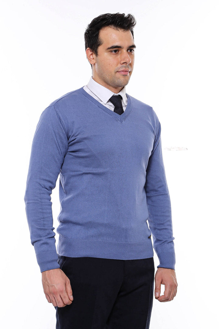 WSS V Neck Blue Men's Knitwear  - Oaxaca