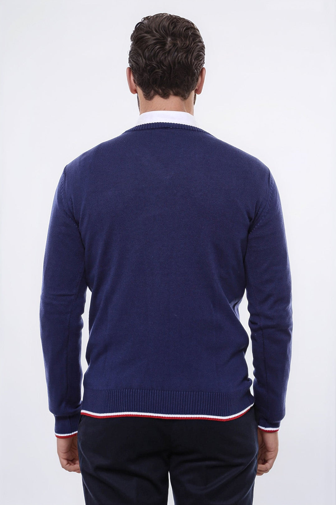WSS Navy Blue V Neck Slim Fit Men Sweater  - Oss