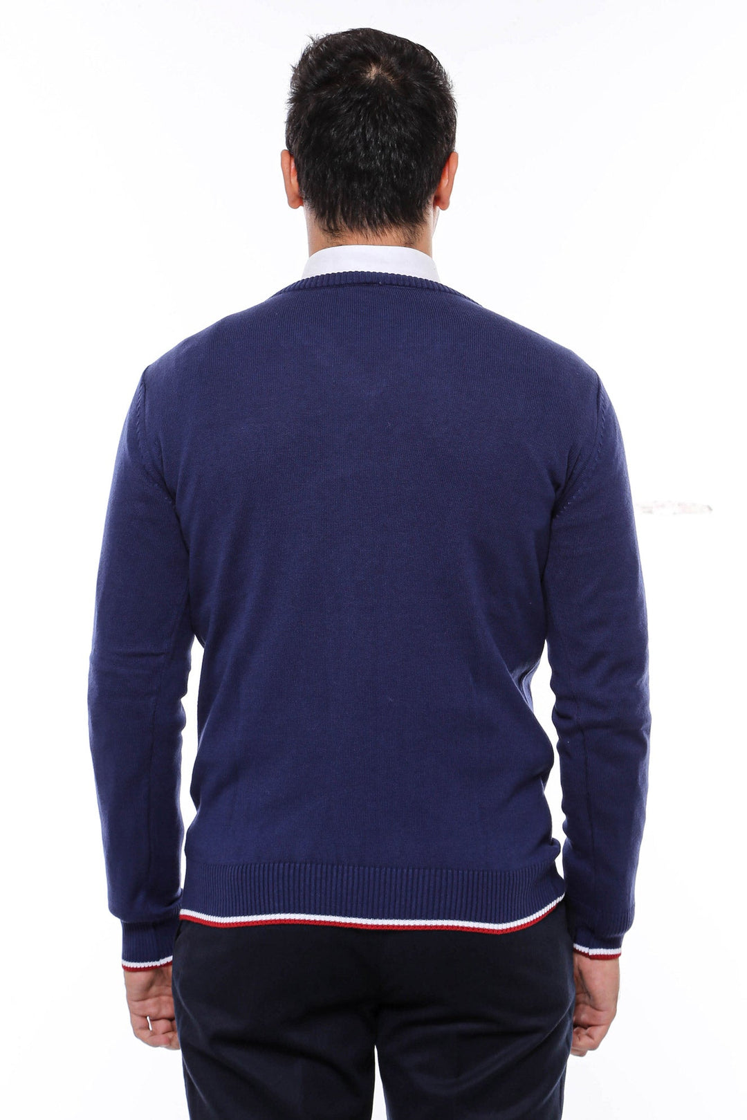 WSS Navy Blue V Neck Slim Fit Men Sweater  - Waregem