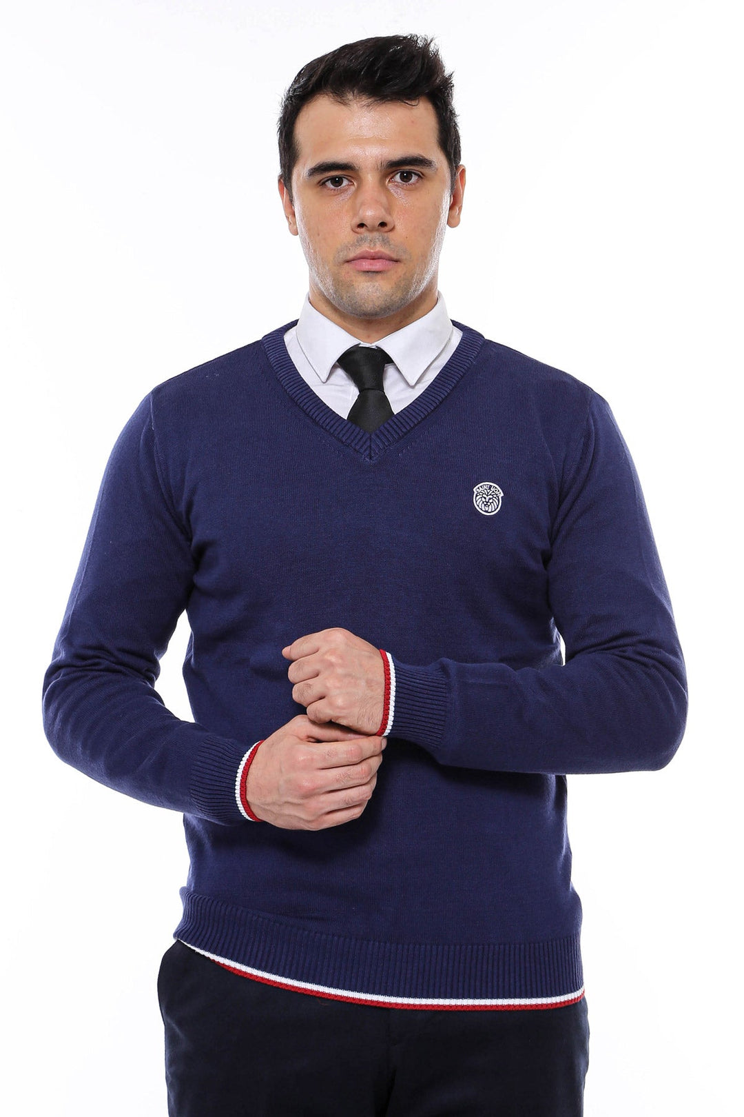 WSS Navy Blue V Neck Slim Fit Men Sweater  - Waregem