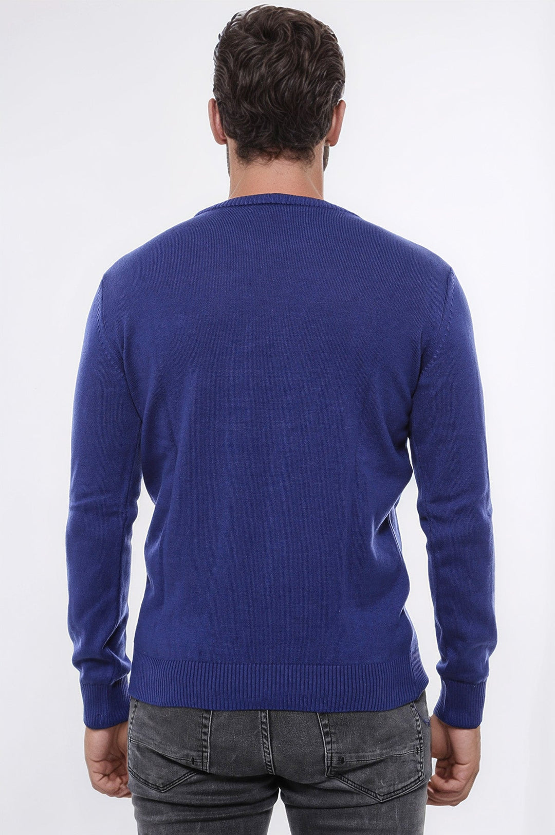WSS Navy Blue Crew Neck Embroidered Plain Knitwear  - Castelldefels