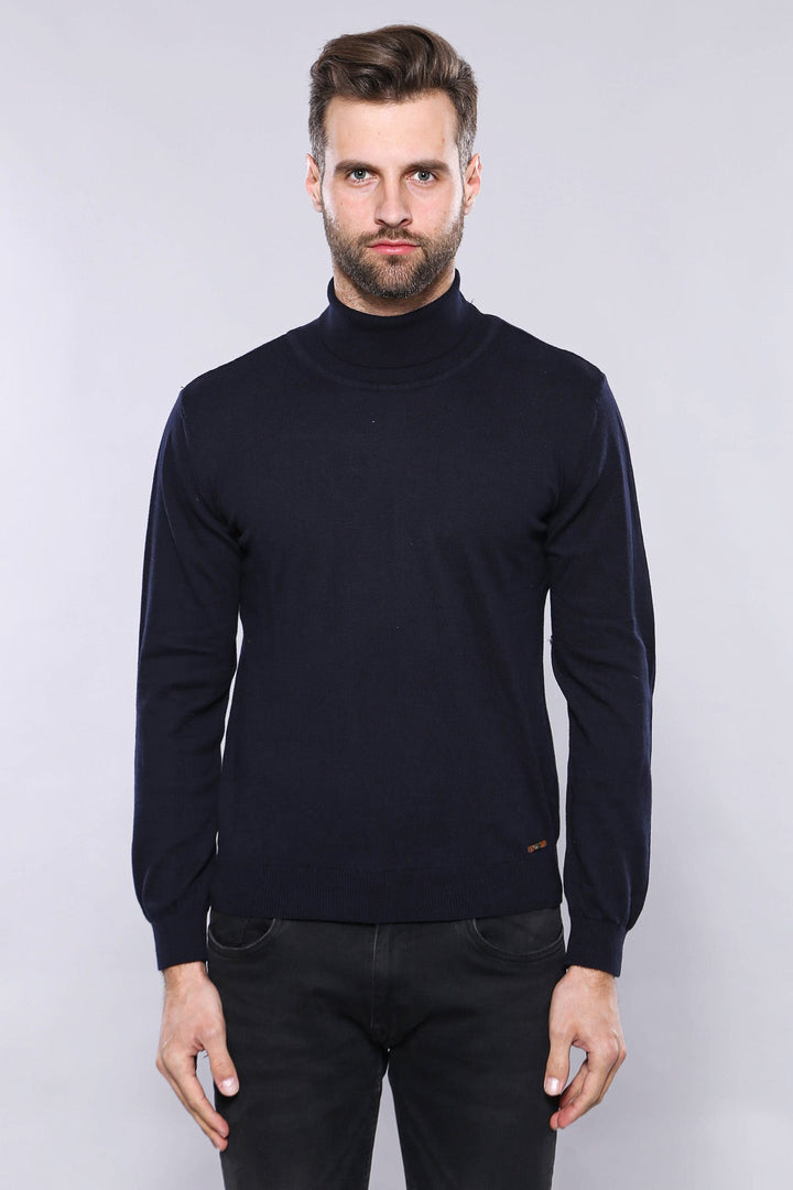 WSS Turtleneck Navy Blue Men Sweater  - The Colony