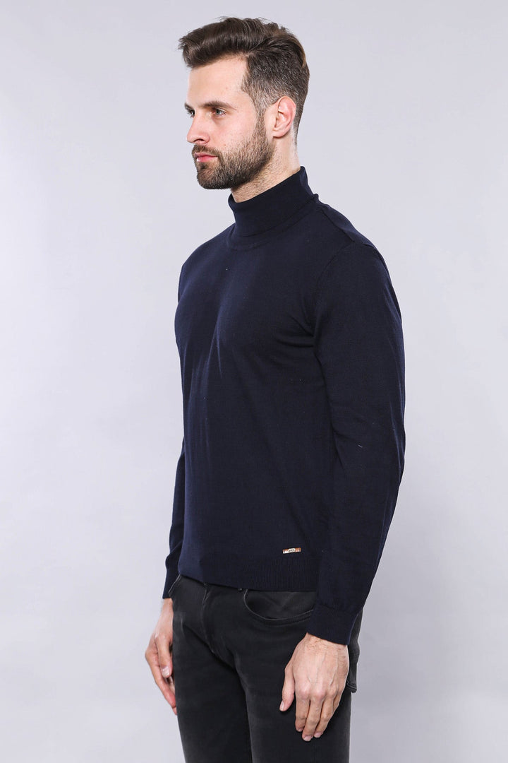 WSS Turtleneck Navy Blue Men Sweater  - The Colony
