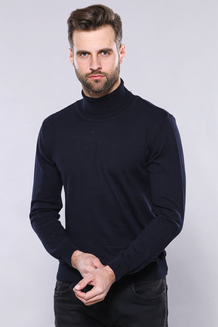 WSS Turtleneck Navy Blue Men Sweater  - The Colony