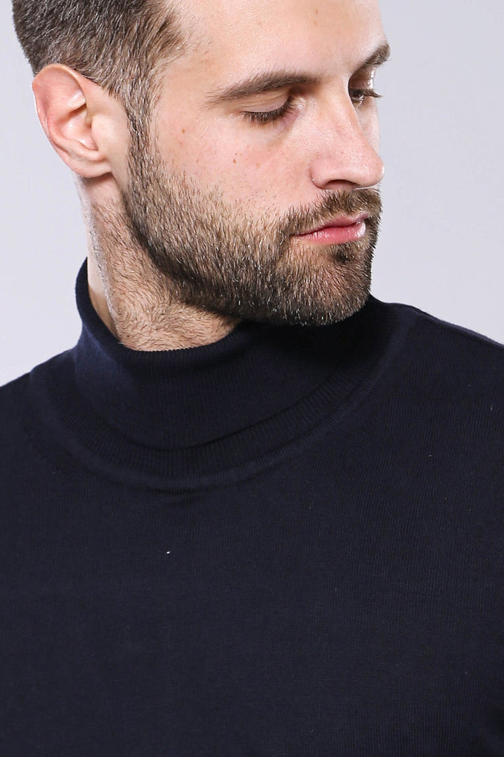 WSS Turtleneck Navy Blue Men Sweater  - The Colony