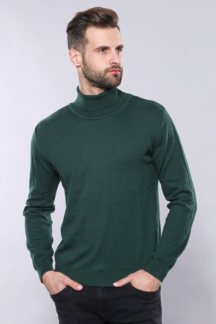 WSS Turtleneck Green Men Sweater  - San Bruno