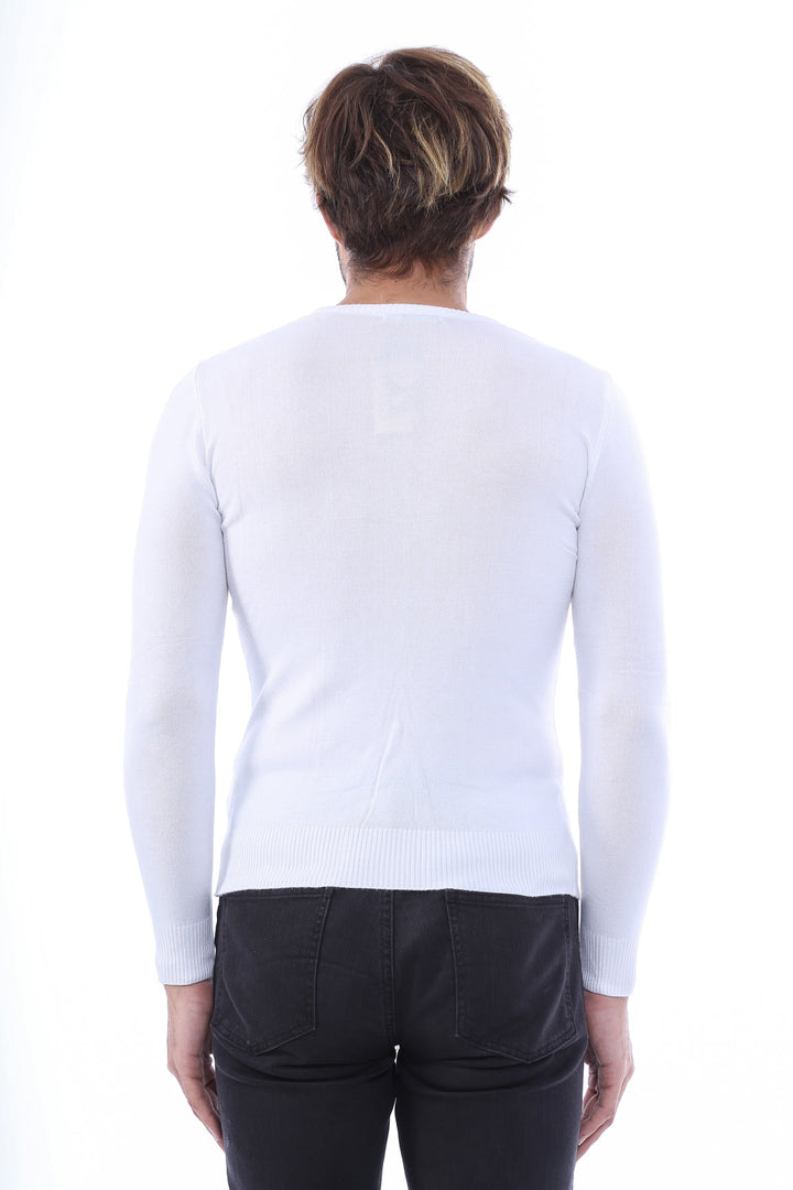 WSS Slim Fit V Neck Long Sleeve White Men Knitwear - Hinckley
