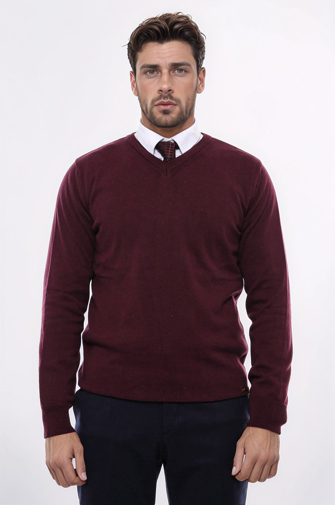 WSS V Neck Burgundy Men's Knitwear  - Geneva