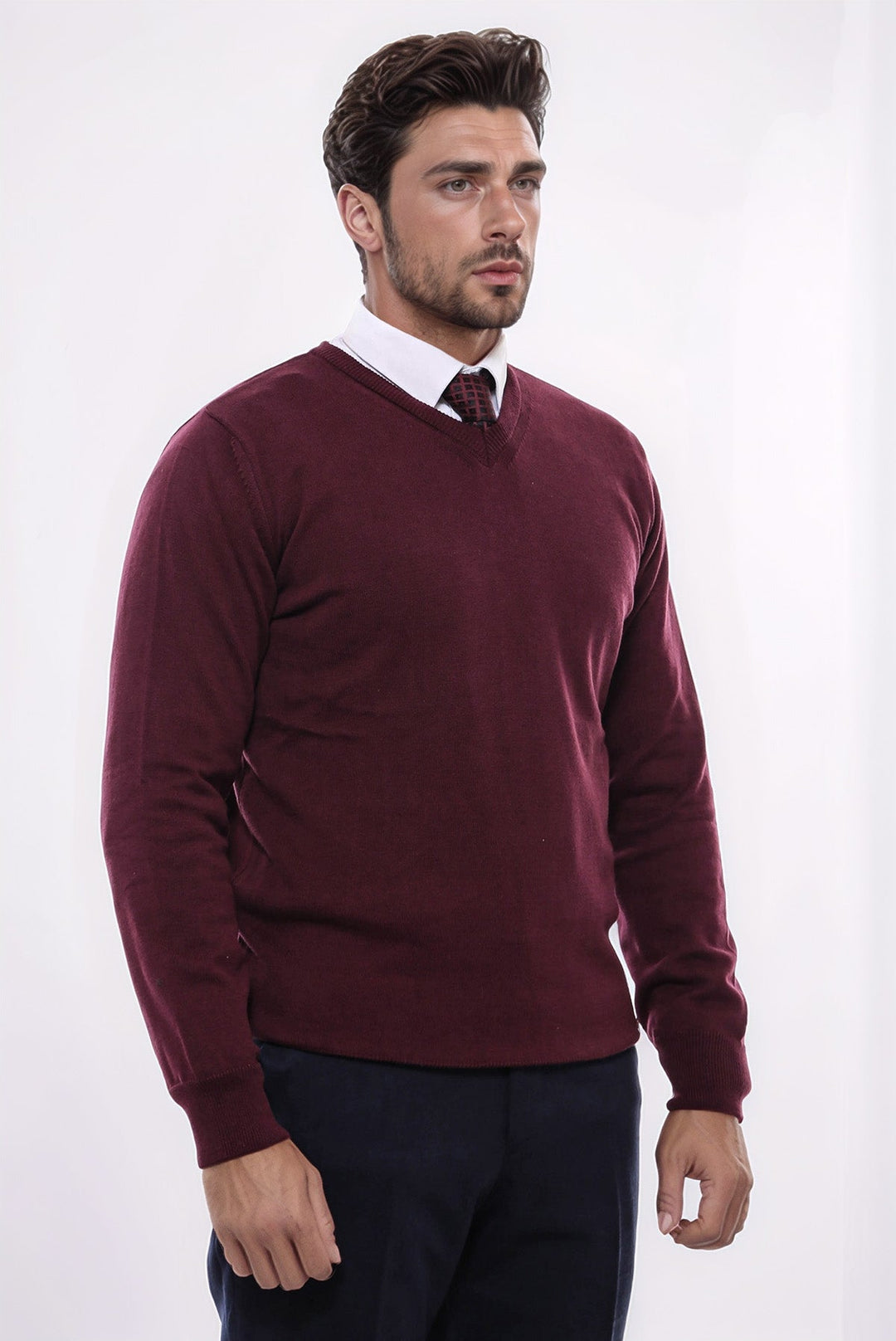 WSS V Neck Burgundy Men's Knitwear  - Geneva