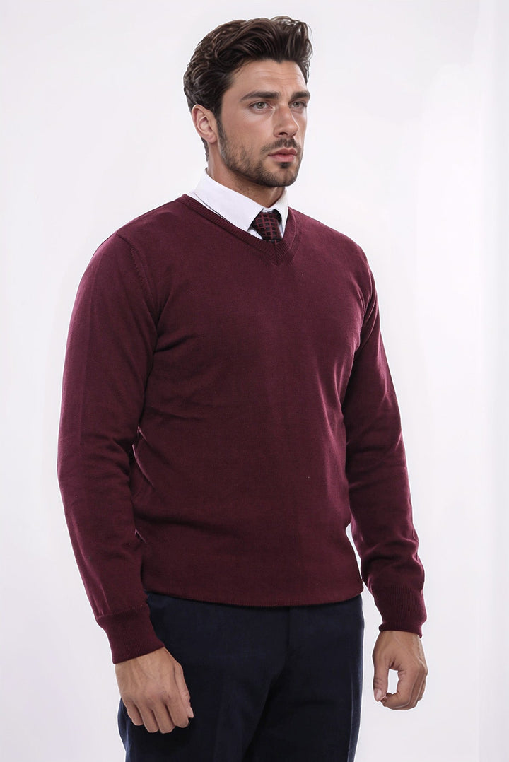 WSS V Neck Burgundy Men's Knitwear  - Geneva