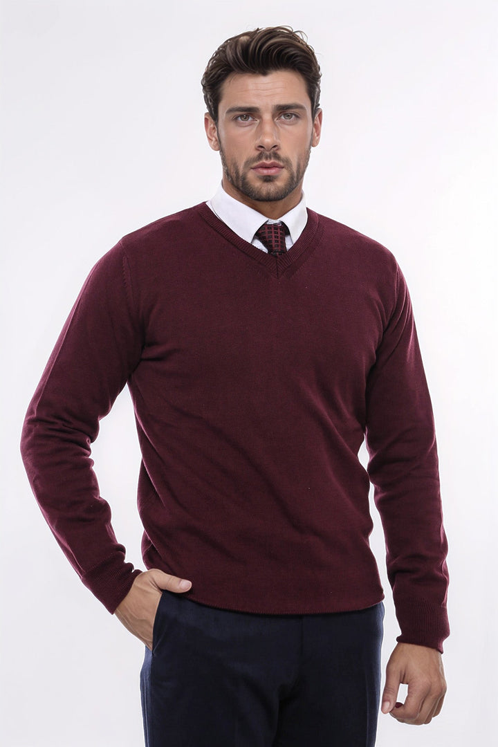 WSS V Neck Burgundy Men's Knitwear  - Geneva