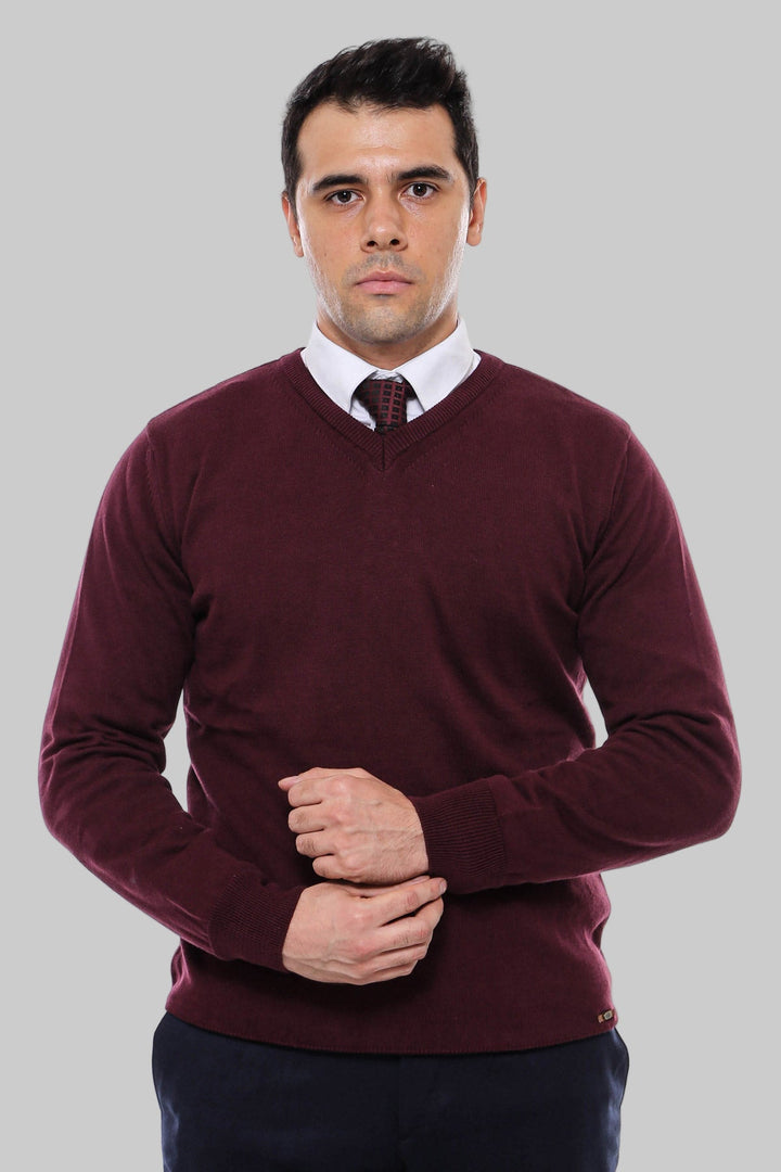 WSS V Neck Burgundy Men's Knitwear  - Avilés