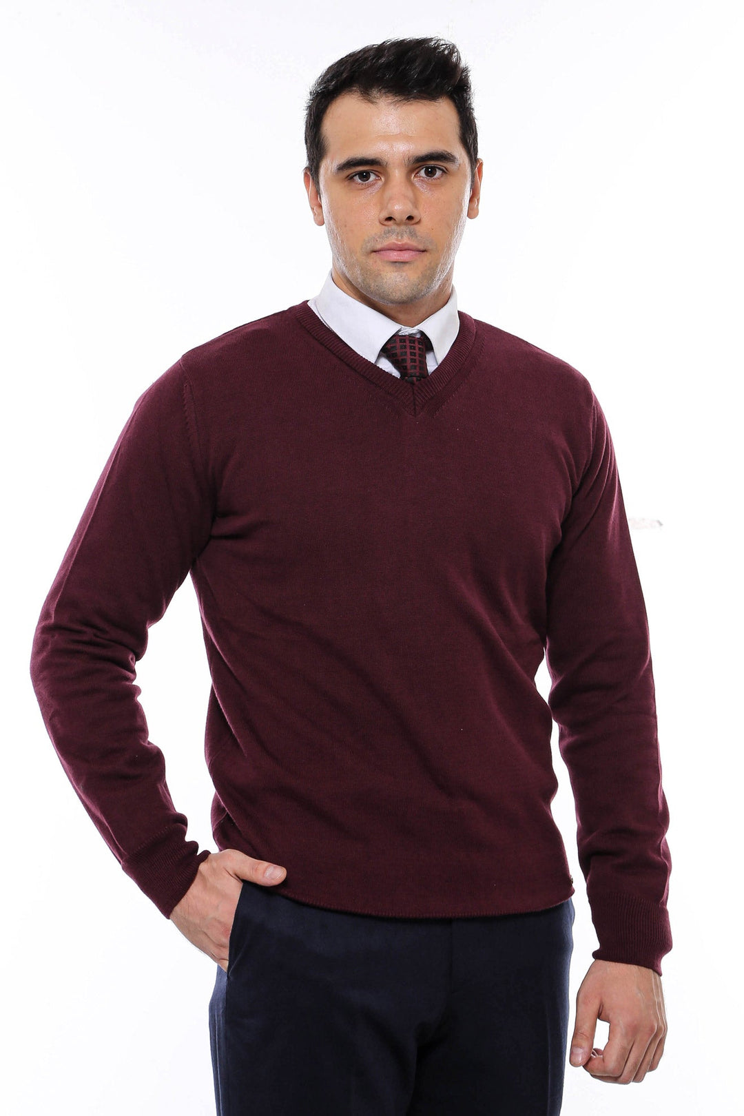WSS V Neck Burgundy Men's Knitwear  - Avilés