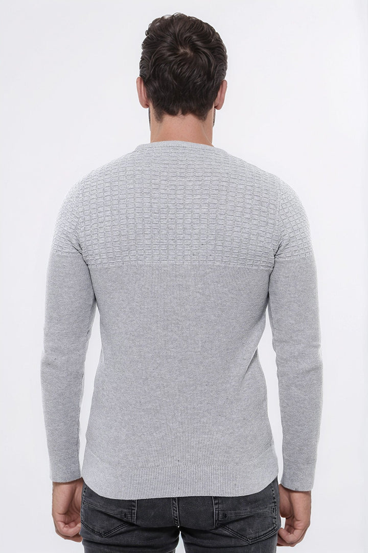 WSS Circle Neck Patterned Light Grey Men Knitwear  - Villepinte