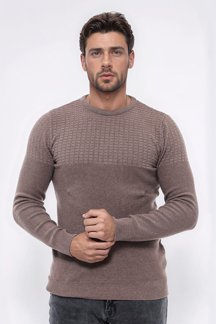 WSS Circle Neck Patterned Mink Men Knitwear  - Neuss