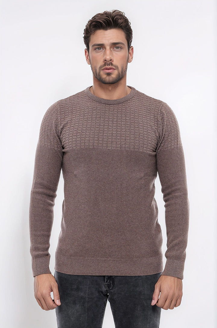 WSS Circle Neck Patterned Mink Men Knitwear  - Neuss
