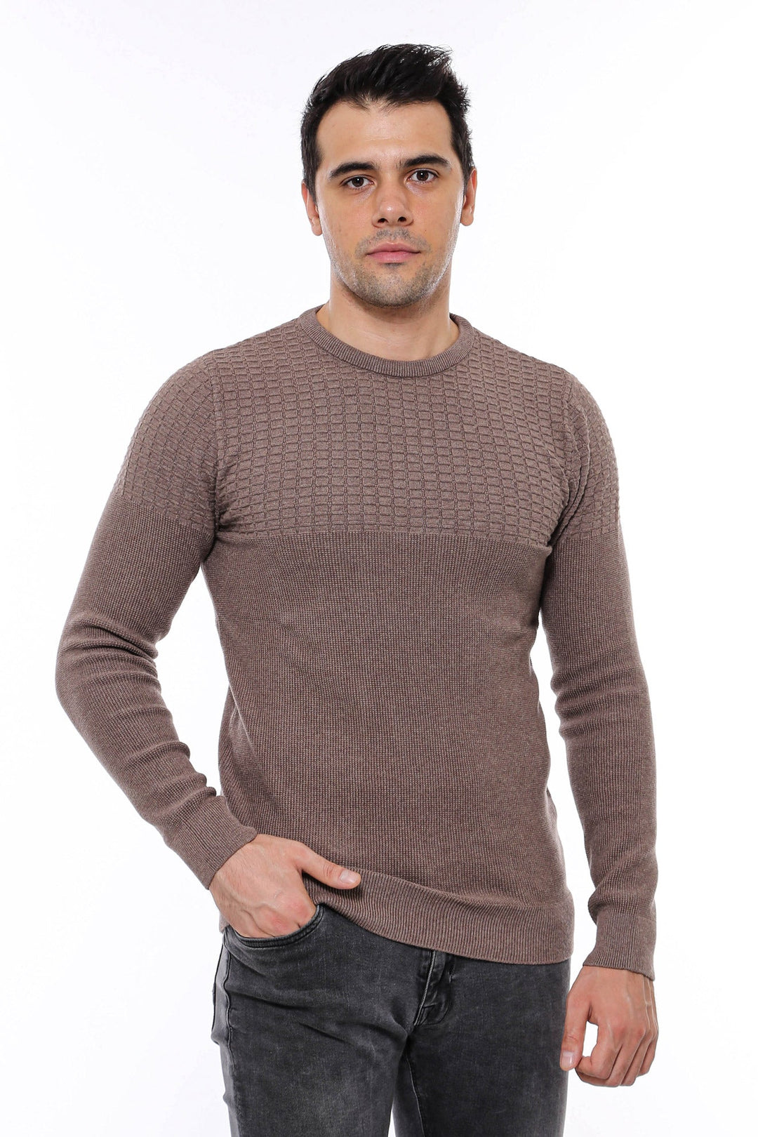 WSS Circle Neck Patterned Mink Men Knitwear  - Châteauroux