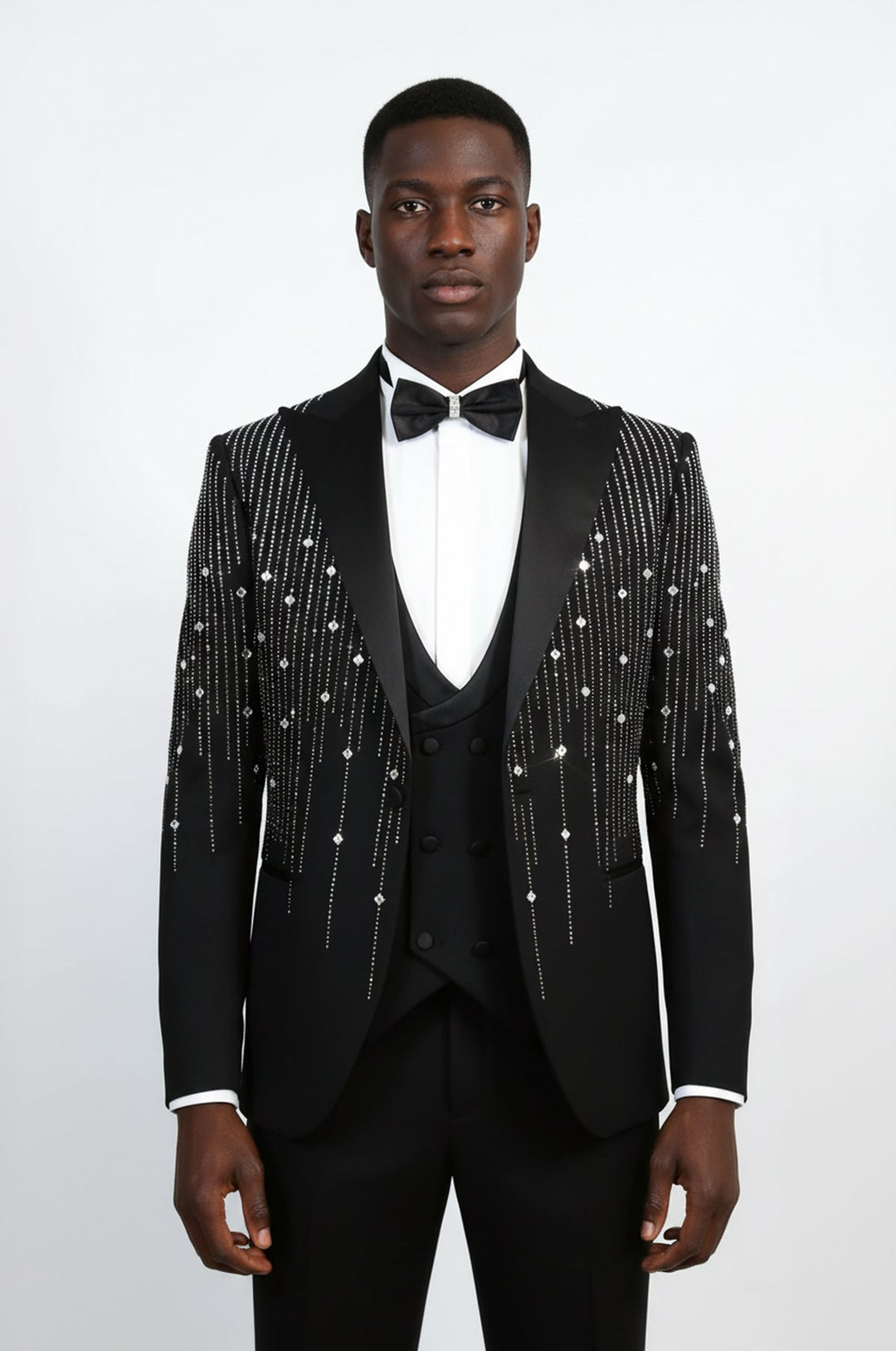 WSS Black Crystal Embellished Slim Fit Peak Lapel Tuxedo Suit –  - Paisley