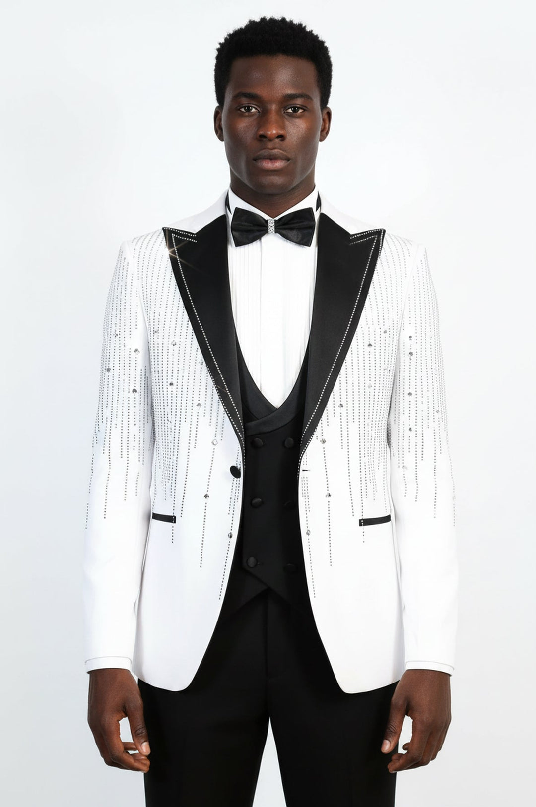 WSS White Crystal Embellished Slim Fit Peak Lapel Tuxedo Suit –  - Meridian