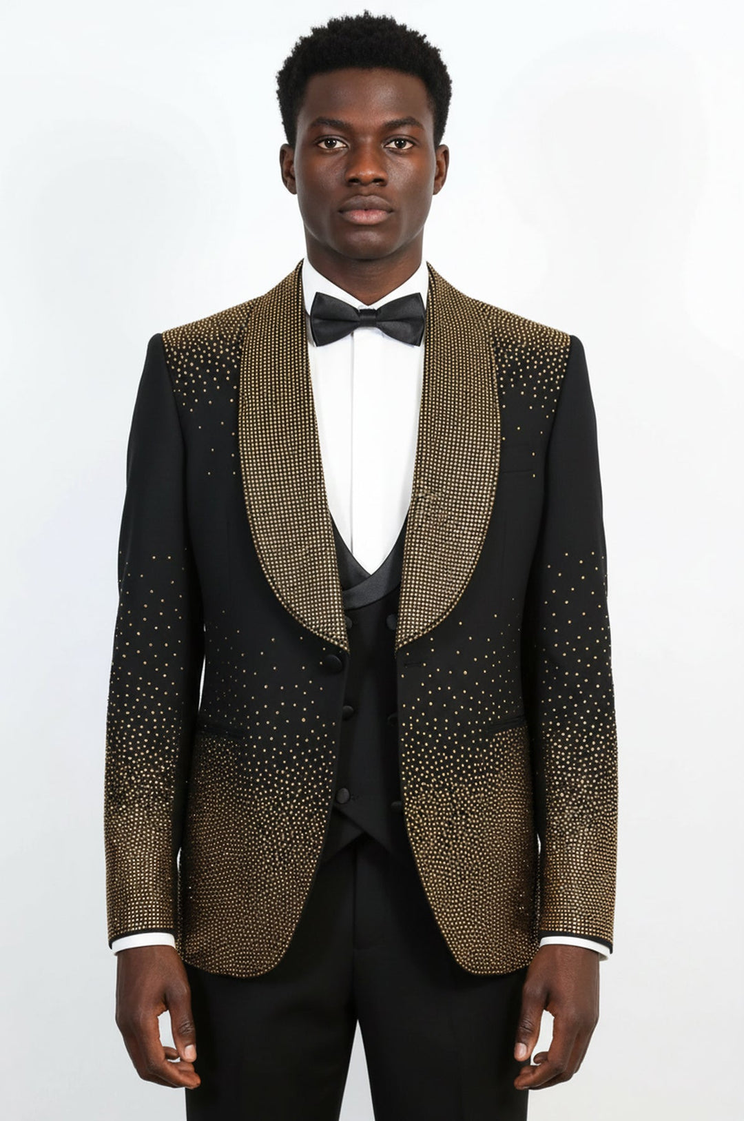 WSS Black Gold Rhinestone Gradient Shawl Lapel Tuxedo Suit –  - Sunnyvale