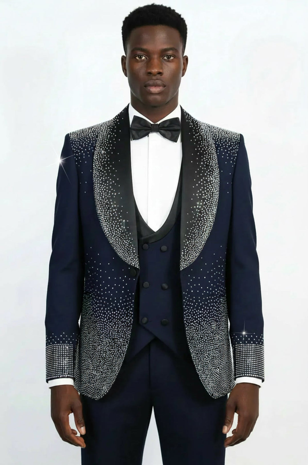 WSS Navy Blue Silver Rhinestone Gradient Shawl Lapel Tuxedo Suit –  - Nanaimo
