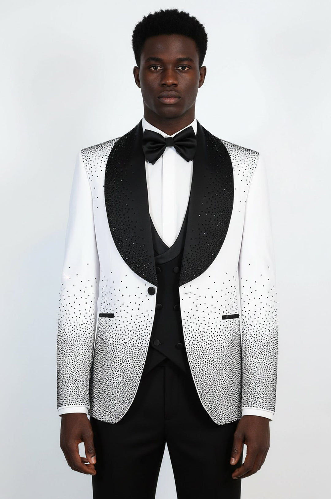 WSS White Black Rhinestone Gradient Shawl Lapel Tuxedo Suit –  - Jilotepec